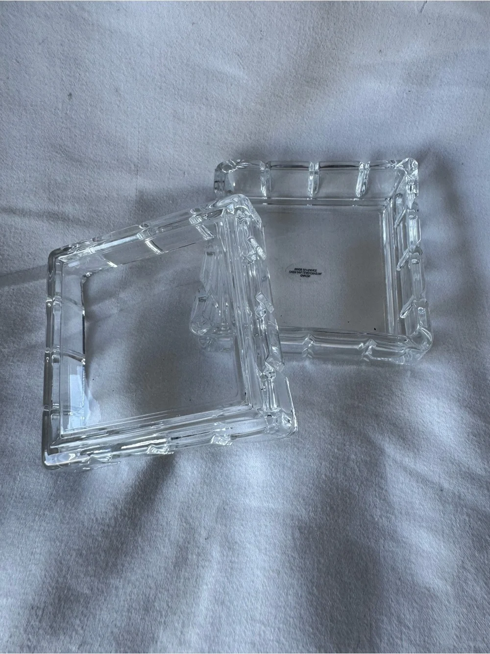 Avon Clear Lead Crystal Square trinket box Printed Backstamp, Made in France